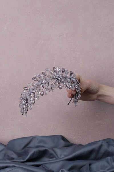 Hayalperest boncuk Κορδέλα μαλλιών με κρύσταλλο και στέμμα νυφικής χέννας Arden