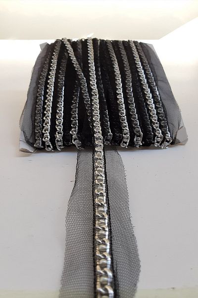 Hayalperest boncuk Bead Embroidered Silver Chain Ribbon