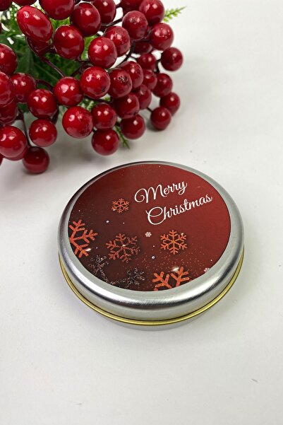 Hayalperest boncuk Teneke Kutu Gümüş Yuvarlak Kırmızı Merry Christmas Baskılı