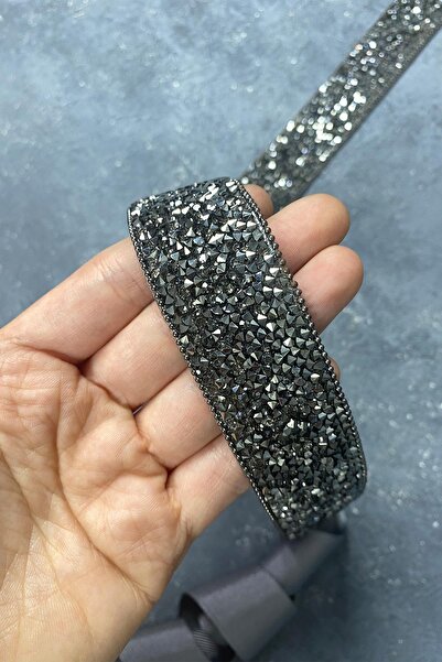 Hayalperest boncuk Antrasit Gri Boncuk İşlemeli Zincirli Taşlı Abiye Elbise Bel Kemeri