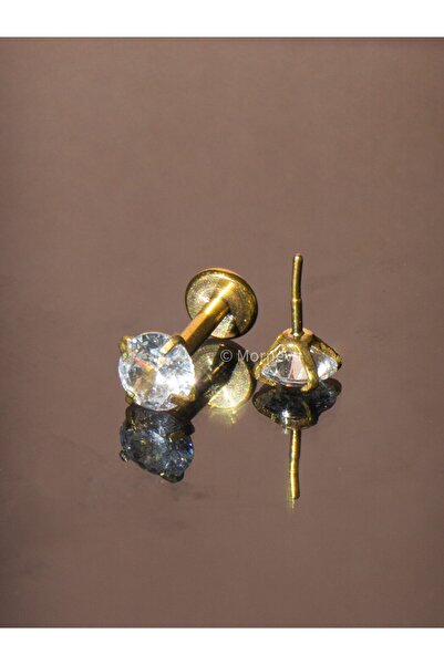 MORNEVA Vidasız Çelik Daire Taşlı Tragus Conch Helix Kıkırdak Kulak Piercingi (1 Adet)