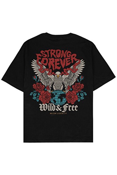 Adrift Strong Forever Black Oversize kroj Unisex T-shirt