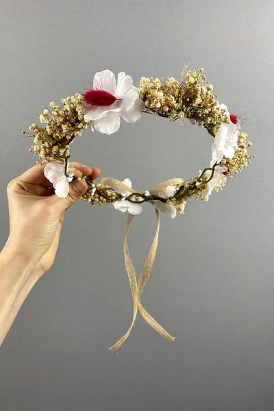 Hayalperest boncuk Cremă de primăvară și coroană de mireasă pentru fotografiere în aer liber