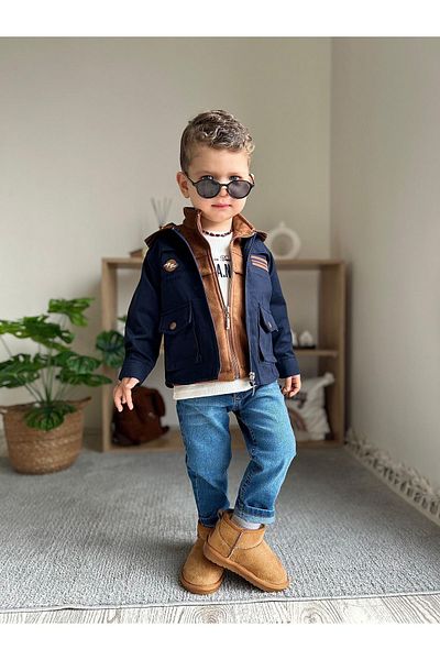 Minigimin Cicileri Cicis of My Toddler - Lifeis Meantto Good 4-Piece Suede Set with Hood and Vest - Navy
