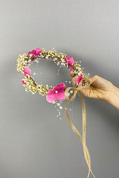 Hayalperest boncuk Accesoriu pentru păr de mireasă pentru fotografiere în aer liber cu perle de flori uscate de hortensie