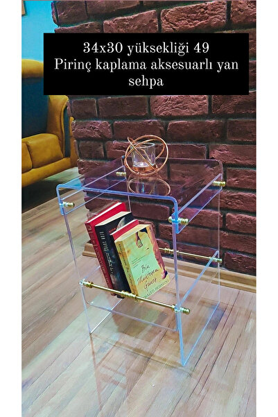 innossa pleksi dekorasyon Pirinç kaplama aksesuarlı yan sehpa