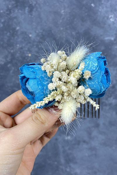Hayalperest boncuk Accesoriu pentru agrafă de păr cu iarbă de bumbac albastru Cipso și flori artificiale