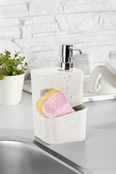 AC BOX Countertop White Soap Dispenser & Sponge Holder & Organizer
