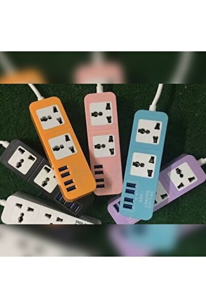 abnturk 4 USB Girişli 2 Universal Priz Girişli Toplam 6 Girişli Uzatma Priz K...