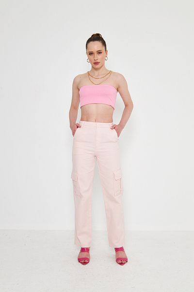 Kutaf Powder Pink Cargo Wide Leg Woven Trousers