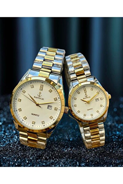 NAUTICAL Sevgili Çift Kol Saati Çelik Kordon Özel Kutusunda 3 ATM Su Geçirmez