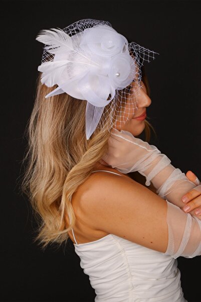 Hayalperest boncuk Kırık Beyaz Vualet Nikah Şapkası Sera Fiyonklu Gelin Aksesuarı Ve Eldiven