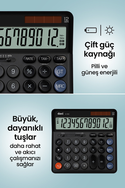 Daxi X-550 ULTRA BÜYÜK 12 HANELİ HESAP MAKİNESİ, 17x17cm