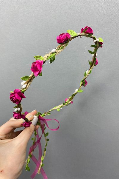Hayalperest boncuk Fuchsia Paper Bridesmaid Crown with Rose and Leaves and Gift Children's Crown