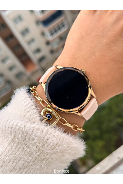 FERRO 33 mm Pembe Silikon Kordon FSW1118D Amoled Ekran Kadın Akıllı Saati Bileklik Hediyeli