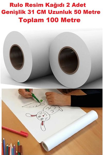 yamanticaret Plotter Paper Width 31 cm Length 50 Meters 2 Pieces Total 100 Meters M2 80 Gr