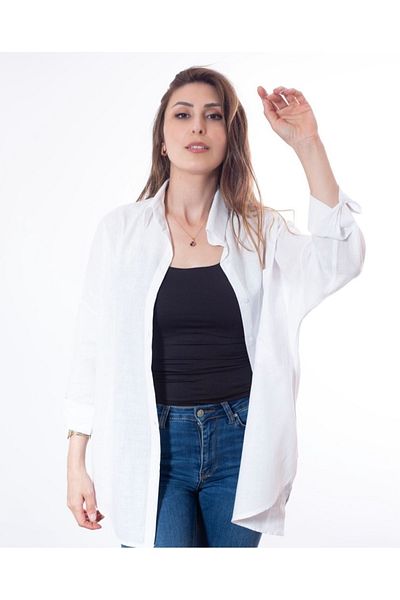 DEZZİİ Cămașă albă evazată din in