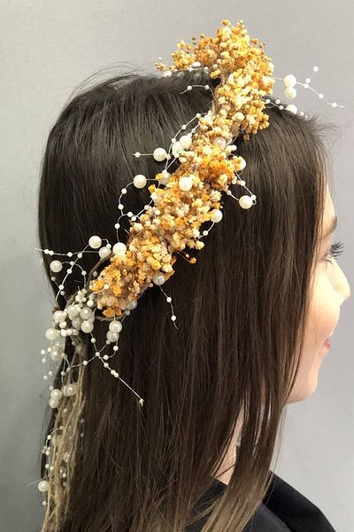 Hayalperest boncuk Orange Pearl Crown with Dried Flower Pattern