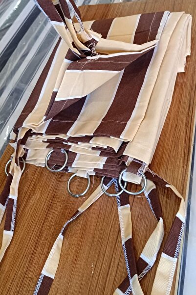 DEVRİM OLİVYA TEKSTİL Halkalı -en-x-yükseklik-ölçüler Kahve-krem Özel Dikim Lüks Branda Balkon Perdesi