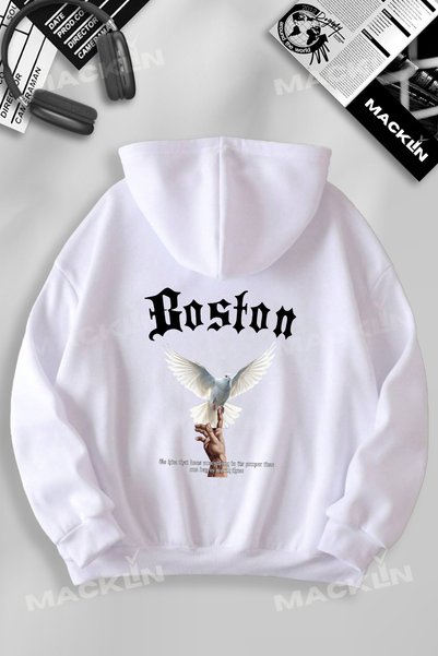 darkopia Unisex Women Men Boston Printed Hooded Basic Sweatshirt