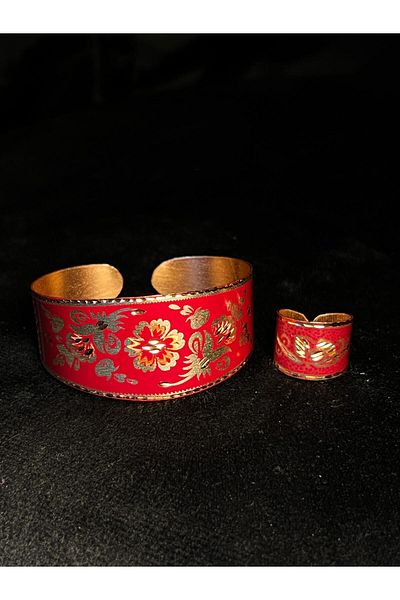 PrestigeSO Red Copper Bracelet Ring Accessories Set