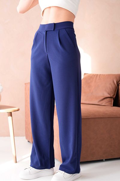 WOMAN VISION Women's Stretchy Crepe Fabric Wide Leg Wide Leg Velcro Closure Navy Blue Women's Pants 001