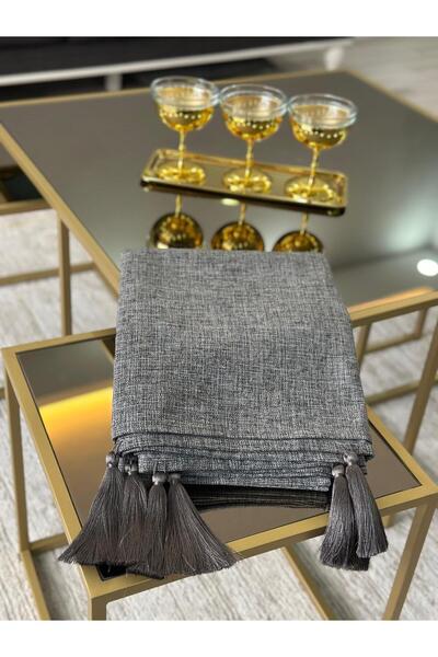 DESİGNBYASYAA Döşemelik Keten Kumaş Püsküllü Koltuk Örtüsü Kaymaz Sırt Ve Oturma Yerini Kaplar 140x200 Cm