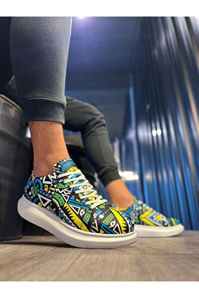 Knack High Sole Colorful Printed Casual Shoes 046 Yellow (White Sole)