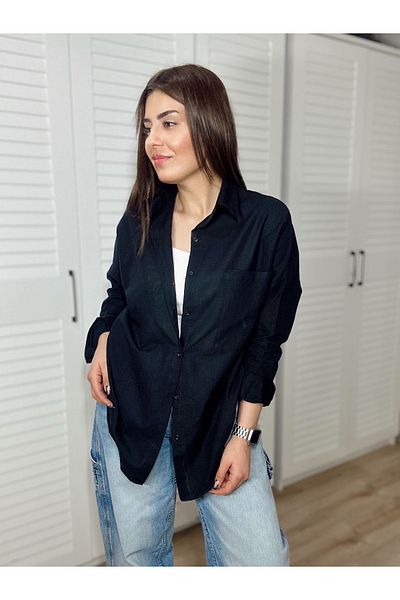 DEZZİİ Cămașă neagră evazată din in
