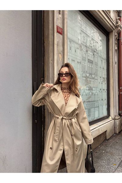 MEECY Cremefarbener Trenchcoat für Damen der neuen Saison mit Gürtel