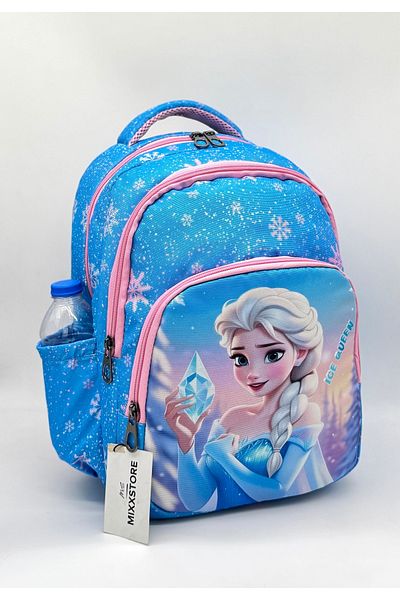 ms mixxstore Rucsac pentru fete din folie de culoare albastră cu model, cu suport pentru nutriție și stilou