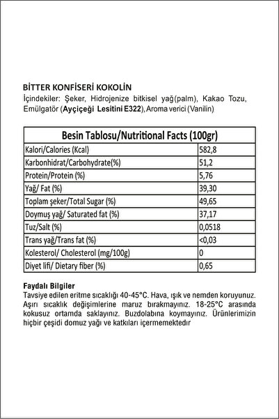 COCOMEKS Bitter Çikolata Konfiseri Kokolin 1 Kg
