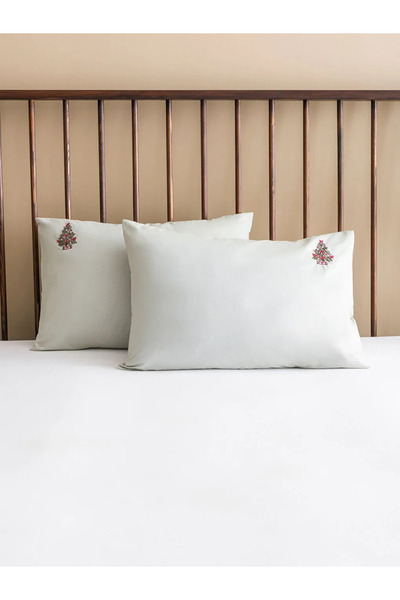 LC Waikiki Lcw Home Green Cotton Embroidered Pillowcases 2 Pcs 50X70 cm