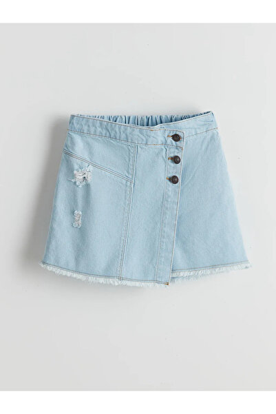 LC Waikiki Lcw Kids Blue Elastic Waist Girls' Jean Shorts Skirt