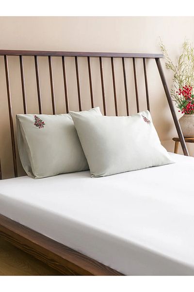 LC Waikiki Lcw Home Green Cotton Embroidered Pillowcases 2 Pcs 50X70 cm
