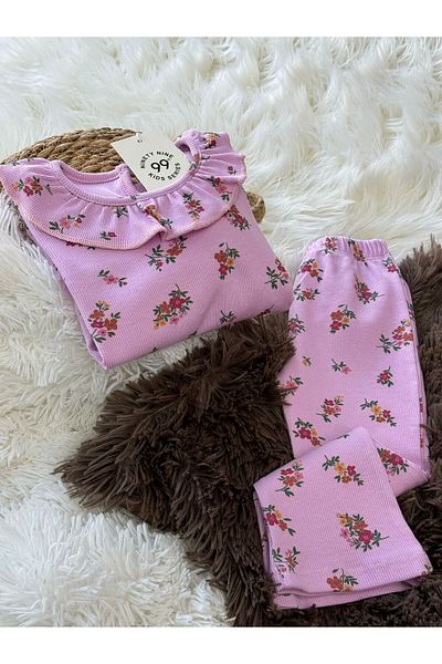 MODA Flower Patterned Twill Girl's Double Bottom Top Set