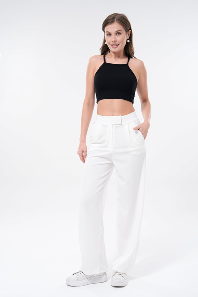 vuvutasarım Крепкова тканина на липучках, широкі штанини з кишенями, білі жіночі штани 001