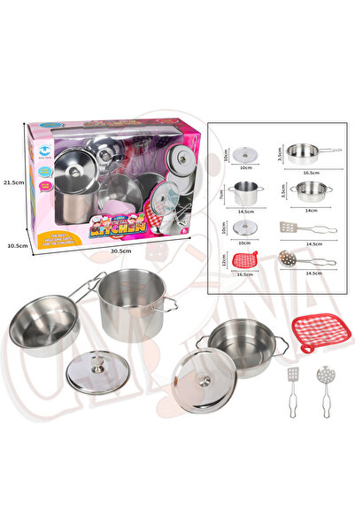 cayenna 8 Parça Metal Tencere Tava Yemek Pişirme Oyuncak Mutfak Seti