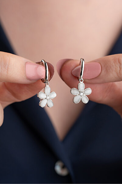 Silvano Jewelry 925 Ayar Gümüş Sedefli Nergis Çiçek Küpe