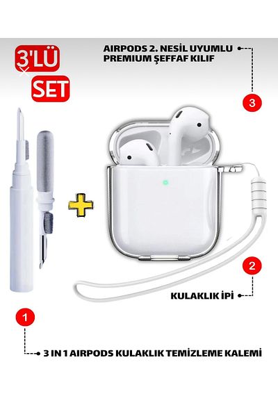 Go Aksesuar طقم Airpods متوافق مع الجيل الأول والجيل الثاني من Airpods 3 في 1 مع جهاز تنظيف حافظة سيليكون واقية سميكة