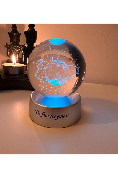 HEDİYEBİZİZ Gezegen Galaksi Satürn Kız Kişiye Özel Renk Değiştiren Led Işıklı Cam Küre