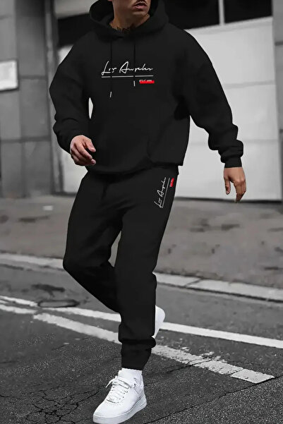 Marco Fresco Cotton Men's Printed Bottom Top Tracksuit Set Oversized Hooded