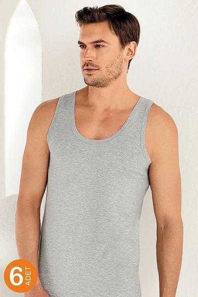 Şahinler Men's Gray 6-Pack 100% Cotton Undershirt