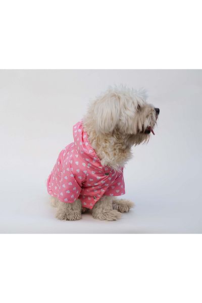MPZ Pets Cat and Dog Outfit & Dress & Raincoat - Pink Heart Printed Mesh Raincoat