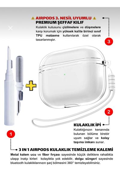 Go Aksesuar AirPods 3Rd Generation Compatible 3in1 Design Thick Silicone Protective Case with Cleaning Apparatus