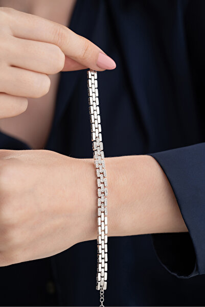Silvano Jewelry 925 Ayar Gümüş Zirkon Taşlı Trend Bileklik