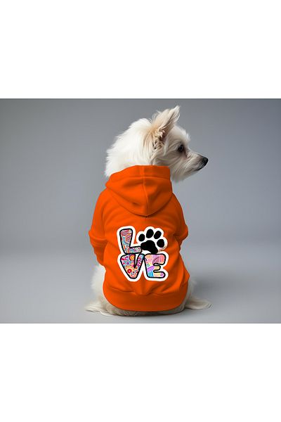 MPZ Pets Orange Hoodie Love - Cat and Dog Outfit & Dress