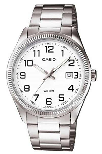 Casio ساعة يد رجالية باللون الأبيض الفضي