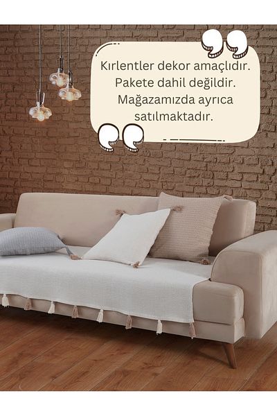 Lux Touch Liva Ecru Seat Cover - 3 Pieces 115X200 Cm, Tufted Sofa Divan Sofa Bed Armchair