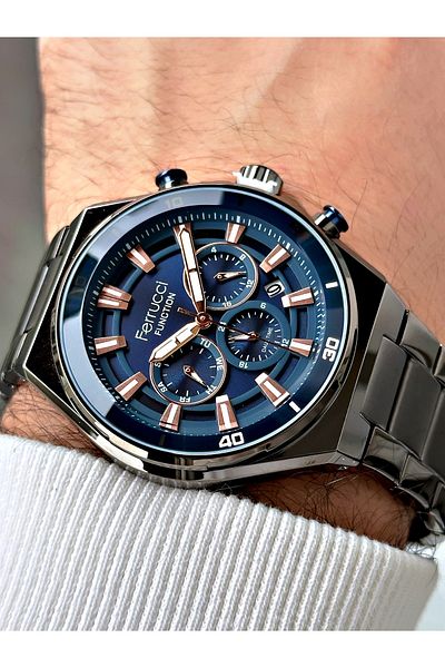 Ferrucci Function Function Smoked Color Waterproof Steel Band Men Wristwatch